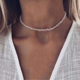 Chokers Multi cut glass crystal irregular bead necklace suitable for womens transparent vintage Korean necklaces Jewellery d240514
