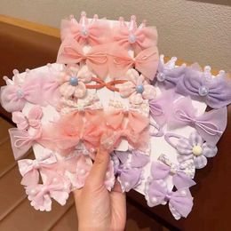 Hair Accessories 10Pcs/Set Kids Mesh Lace Bow Hairpin Sweet Flower Butterfly Crown Hair Clips Princess Girls Side Barrettes Hair Accessories