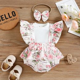 Clothing Sets Summer Cotton Baby Girls Rompers Born Princess Flying Sleeve Tops Cute Flowers Toddler Infant Romper Headwear