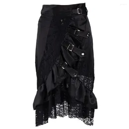 Skirts Steampunk Gothic Lace Floral Irregular Shirring Pleated Party Maxi Long Skirt Sexy Women Plus Size Victorian Costumes
