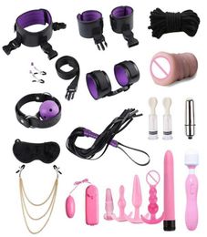 Massager bondage Toy Adult Bed Game Set Safe Womens Mens Comfortable Bondage Romance BDSM Sex Cosplay Toy Kit Vibrator Blindfold F8751301