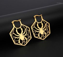 My Shape Fashion Filigree Spider Hoop Earrings Women Stainless Steel Dangle Dainty Polished Earring Animal Cut Out Jewelry14016222