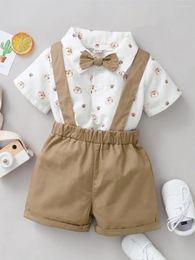 Clothing Sets 0-2 Years Infant Boy Clothes Set Tiger Print Short Sleeve With Bow Strap Shorts Wedding Party Gentleman 2PCS Outfit For