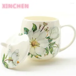 Mugs XINCHEN 2024 Bone China With Lid Scoop Creative Ceramic Milk Coffee Mug Cup Elegant Wedding Gift XC