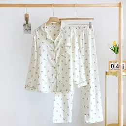 Home Clothing Japanese Women Summer Pyjama Set Cotton Printed Homewear Long Sleeve Shirt Pants Two Piece