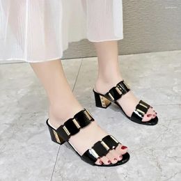 Slippers Summer Ladies Shoes On Sale 2024 Fashion Solid Open Toe Chunky Heels Women Outdoor Female Plus Size Zapatillas