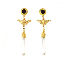 Dangle Earrings Vintage Baroque Style Anniversary Jewellery Big Pearl&Angel Golden Drop Hyperbole Women Accessories