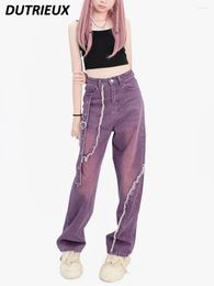 Women's Jeans Spring Autumn Washed Purple Personalised Draping Wide-Leg Sweet Girl Versatile High Waist Denim Trousers For Women