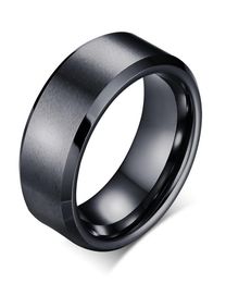 Black Tungsten Ring Wedding Band for Men 8mm Matte Finish Beveled Polished Edge Comfort Fit Inside8042667