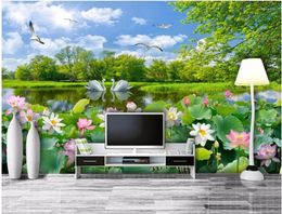 Wallpapers Custom Po 3d Room Wallpaper Romantic Swan Lake Lotus Pond Scenery Living Painting Wall Murals For Walls 3 D