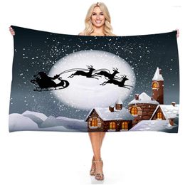 Towel Christmas Santa Claus Elk 3D Cartoon Print Throw Blanket Bathroom Bath Quicky-dry Soft Microfiber Beach Gift