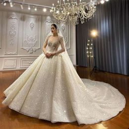 Ball Wedding Sweetheart Long Sleeves Pearls Sequined Chapel Gown Over-skirts Dress Custom Made Robe De special