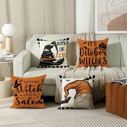 Pillow Halloween Letter Printing Throw Cover Linen Home Decoration Sofa Office Living Room Bedroom Decor
