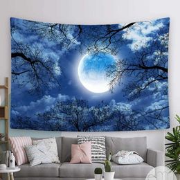 Tapestries Dreamy Forest Night Scene Aurora Print Pattern Tapestry Home Living Room Bedroom Wall Decor Background Cloth