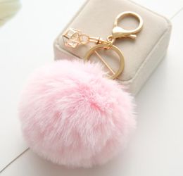 8cm Diamond Accessories Fur Ball Alloy Keychain Party Supplies Bag Ornament Trinket Fluffy Artificial Rabbit Pompons Car Bags Key 8923625