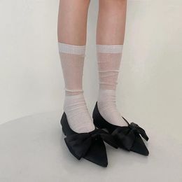 Women Socks Lolita Kawaii Summer Nylon Breathable Thin Silk Korean Fashion Solid Colour Girls Silver Loose Long