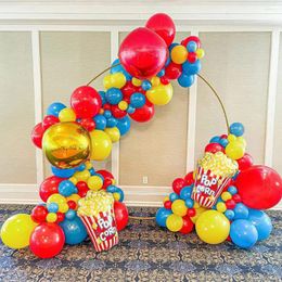 Party Decoration Red Blue Yellow Balloon Arch Garland Kit 140pcs Carnival Clown Theme Popcorn Foil Kids Birthday Decorations