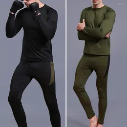 Running Sets Men Two-piece Suit Men's Winter Thermal Underwear Set 2-piece Round Neck Long Sleeve Pajamas With Warm Thick For Weather