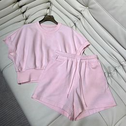 Women's Shorts Summer Simple Sets For Two Pieces Suits Solid Short-Top Loose Spory