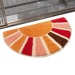 Bath Mats Half Circle Sun Rug Soft Absorbent Non-Slip Round Shower Mat 16x30in Semi Boho Retro