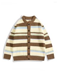 Men's Sweaters Autumn Winter O-neck Color-blocked Striped Sweater Cardigan Men Women Trendy Retro Loose Versatile Casual Couple Knitted