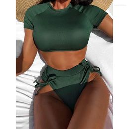 Women's Swimwear Sexy High Waist Bikini 2024 Woman Swimsuit Green Women Thong Bikinis Set Female Bathing Suit Beach Wear Lace Up Biquini