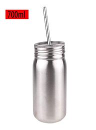 700 ML Stainless Steel Mason Jar Tumbler with lid and stainless steel straw Single Wall Unbreakable2041057