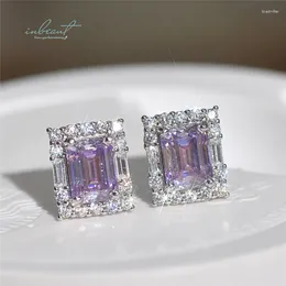 Stud Earrings Inbeaut 925 Silver Purple Emerald Cut Total 2 Ct Pass Diamond Test Moissanite Wedding For Women Gift Fine Jewelry