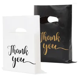 Gift Wrap 1000pcs Eco Friendly Customized Hand-held Bag Thank You Stamping Printing Die Cut Black/White Plastic Shop
