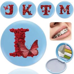 Storage Bottles Teeth Retainer Container Case With Mirror Brace Orthodontic Organiser Portable Aligner Tooth Box Red Rose Letter Pattern