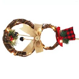 Decorative Flowers Christmas Snowman Wreaths For Front Door Xmas Rattan Hanging Ornament With LED Light Indoor Holiday