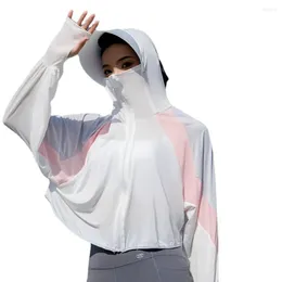 Racing Jackets Summer UPF50 Women Sunscreen Hoodie Long-sleeved Solid Colour And Thin Jacket Breathable UV Protection Shirt Ice Silk Clothing