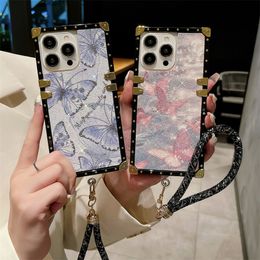 Bling glitter butterfly Phone Case Fashion Soft Silicone Square Cover For Samsung Galaxy Note 24 ultra plus for iPhone 15 pro max 14 13 12 11