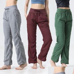 Yoga Outfit Lu Womens Dance Studio Pant Loose Workout Mid Waist Sports For Women Casual Gym Long Wide Leg Pants Trousers Drop Delivery Otonx