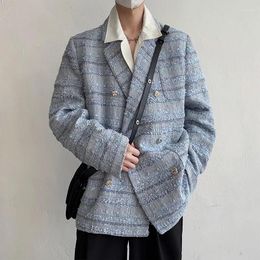 Men's Suits Double Breasted Coat Loose Thickened Tweed Suit 2024 Spring Autumn Casual Korean Fashion Male Blazer 9A6778