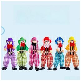 Party Favour 25Cm Funny Vintage Colorf Pl String Puppet Clown Wooden Nette Handcraft Joint Activity Doll Kids Children Gifts Drop Deliv Otld8