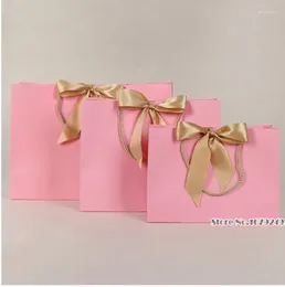 Gift Wrap 50pcs Wedding Pink Bag Present Paper With Ribbon Favors Birthday Party Bags /Pajamas Clothes Wig Packaging