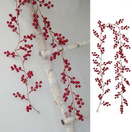 Decorative Flowers 6Ft Red Berry Christmas Garland Artificial Indoor Outdoor Garden Gate Home Hanging Baskets With