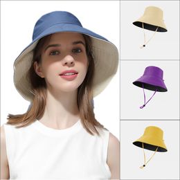 Bucket Hat For Women Double Sided Wear Fashion Checked Summer Beach Neck Protection Sun Visor Packable Wide Brimmed Foldable Reversal Vietnam Cap