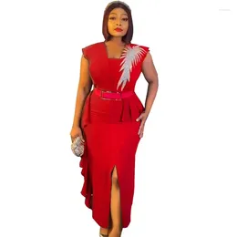 Ethnic Clothing 2024 Elegant Dress Women For Wedding Party Autumn Africa Sleeveless Red Black Blue Gowns Bodycon Dashiki African