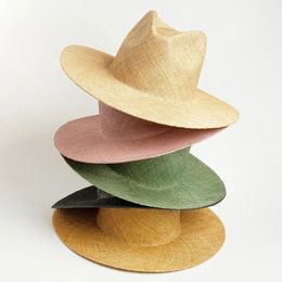 Wide Brim Straw Hat Fedora Hat Fine Woven Straw Hat Womens Summer Hat Fashion Jazz Beach Panama Hat Hat 240511