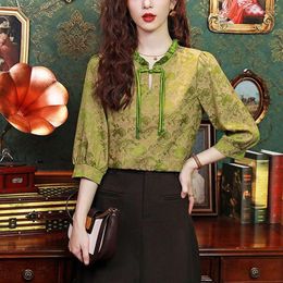 Women's Blouses 2024 Summer Chinese Style Pullovers Stand Collar Pan Button Printed Fashion Slim Versatile Half Sleeve Commuter Shirt