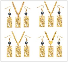 Anniyo Hawaiian Jewellery sets Leaf Black Pearl Necklace Earrings Marshallese Guam Micronesia Chuuk Pohnpei Wedding Gift 150421 C101292917