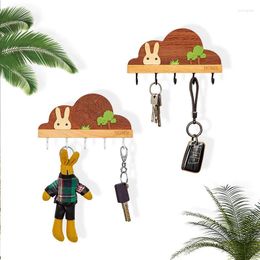 Hooks Cartoon Solid Wood Key Storage Holder Rack Indoor Porch Wall Hanging Hat Bag Coat Hanger Home Entrance Decor Decorative Hook