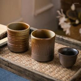 Wine Glasses Vintage Rough Pottery Tea Cups Sets Rooms Chinese Style Handmade Threaded Ceramic
