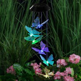 Decorative Figurines Solar Wind Chimes Light Colourful LED Decor Butterfly Lights Waterproof Hanging Lamp With Bells For Yard Lawn