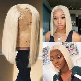 Europe and America Short Straight Bob Human Hair Wig with Baby Hairs Brazilian Pre-Plucked Lace Front Synthetic Wigs For Women Girls DHL