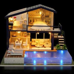 Architecture/DIY House DIY Doll House Wooden doll Houses Miniature Furniture Dollhouse Kit Casa Music Toys for Children New Year Birthday Gifts 066