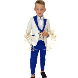 Boy Suits Costume 3 Pieces Child Ivory Jacquard Jacket Sets Flower Boys Formal Party Suit Kids Wedding Suit Tuxedo 215D