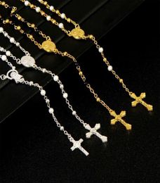 4mm Rosary Stainless Steel Beaded Pendant Chain And Jesus Necklace Religion Necklaces2544297